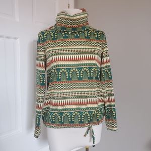 Colorful stripe printed funnel turtle neck top 70s